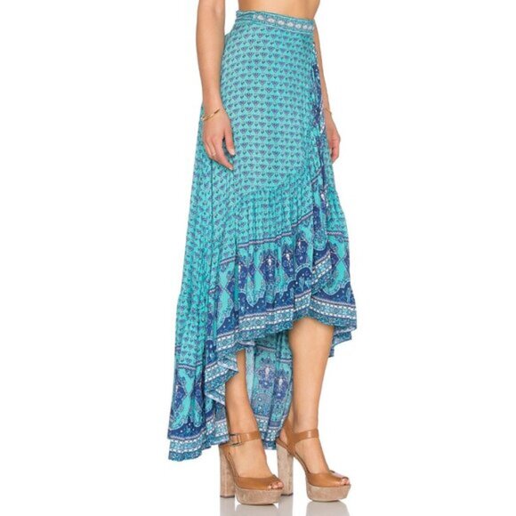 Spell & the Gypsy Collective Sunset Road Wrap Skirt Aqua XS b35 - Picture 6 of 14